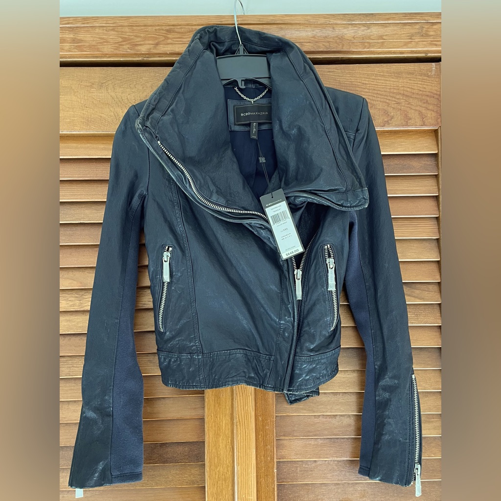 Bcbg Maxazria Dark Navy Leather Jacket Nwt